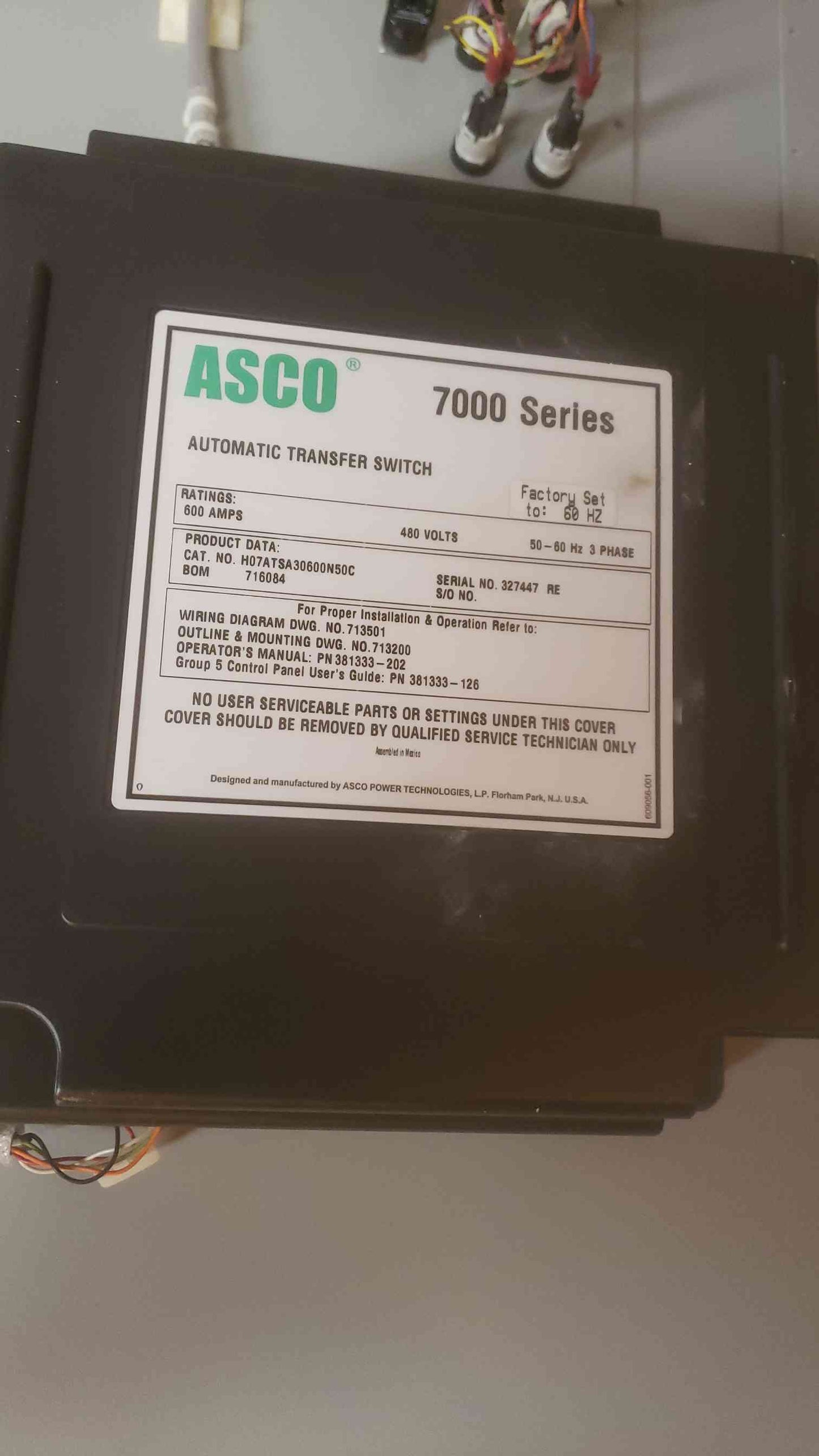 ASCO 7000 Series ATS 600A 480V Automatic Transfer Switch(SKU: 110292)