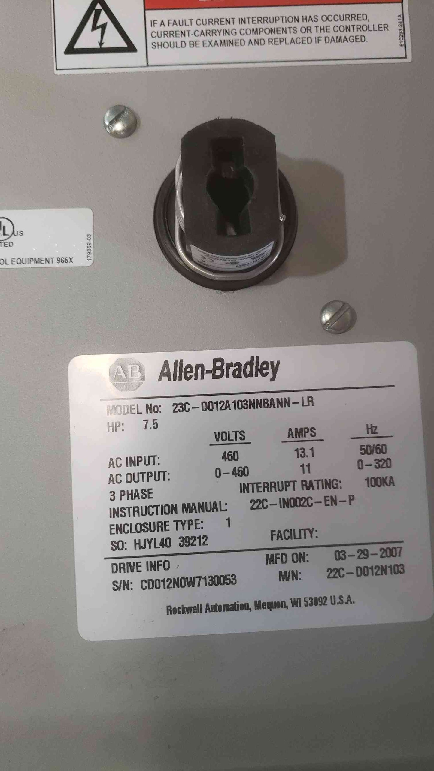 AS IS Allen-Bradley PowerFlex Adjustable Frequency AC Drive 7.5HP, 460V, 13.1A VFD