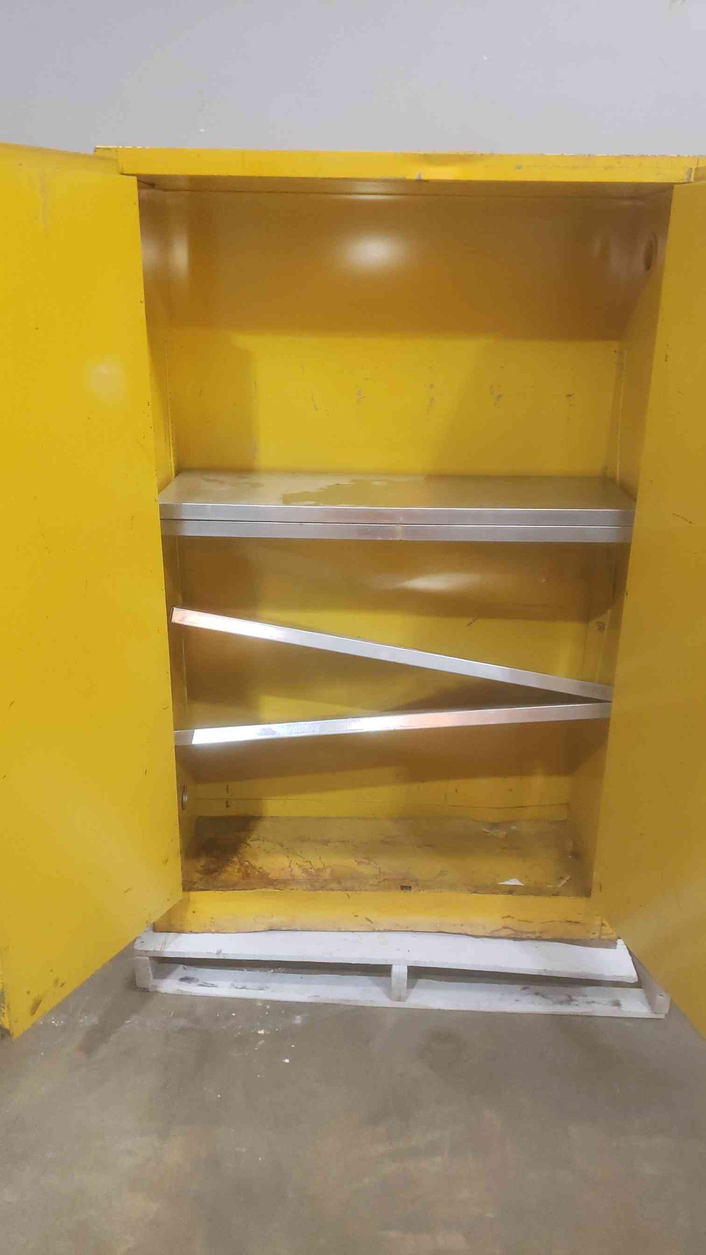 45 Gallon Yellow Justrite Flammable Safety Storage Cabinet w/ Dent (SKU: 110893)