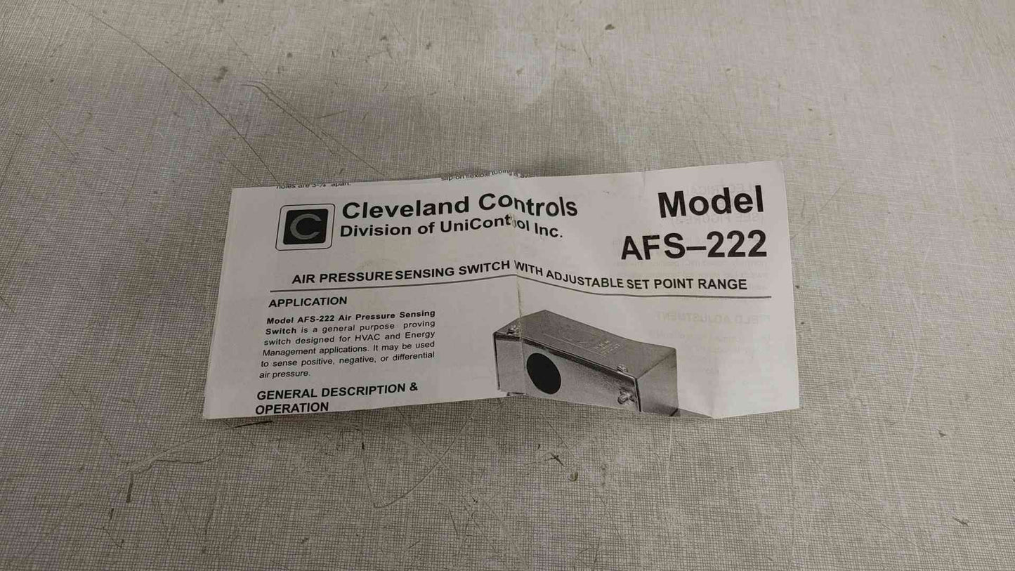 Cleveland Controls Air Pressure Sensing Switch W/ Adjustable ser Point Range AFS-222 (SKU: 111705)