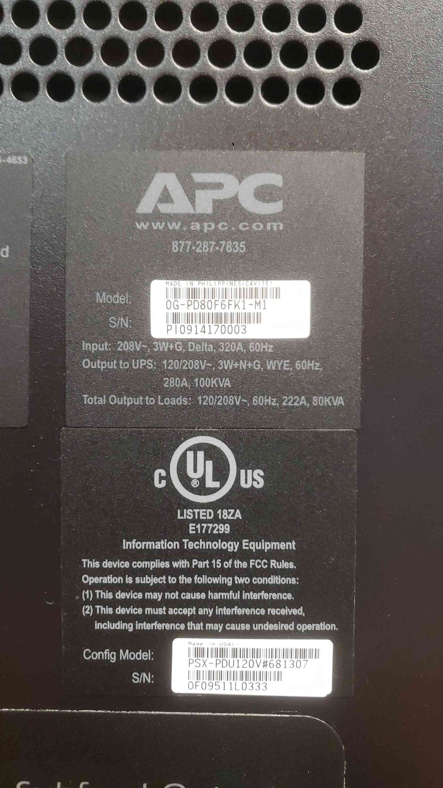 APC Symmetra PX 60KW / 80kW UPS w/ Battery Cab & PDU SYCF8BF