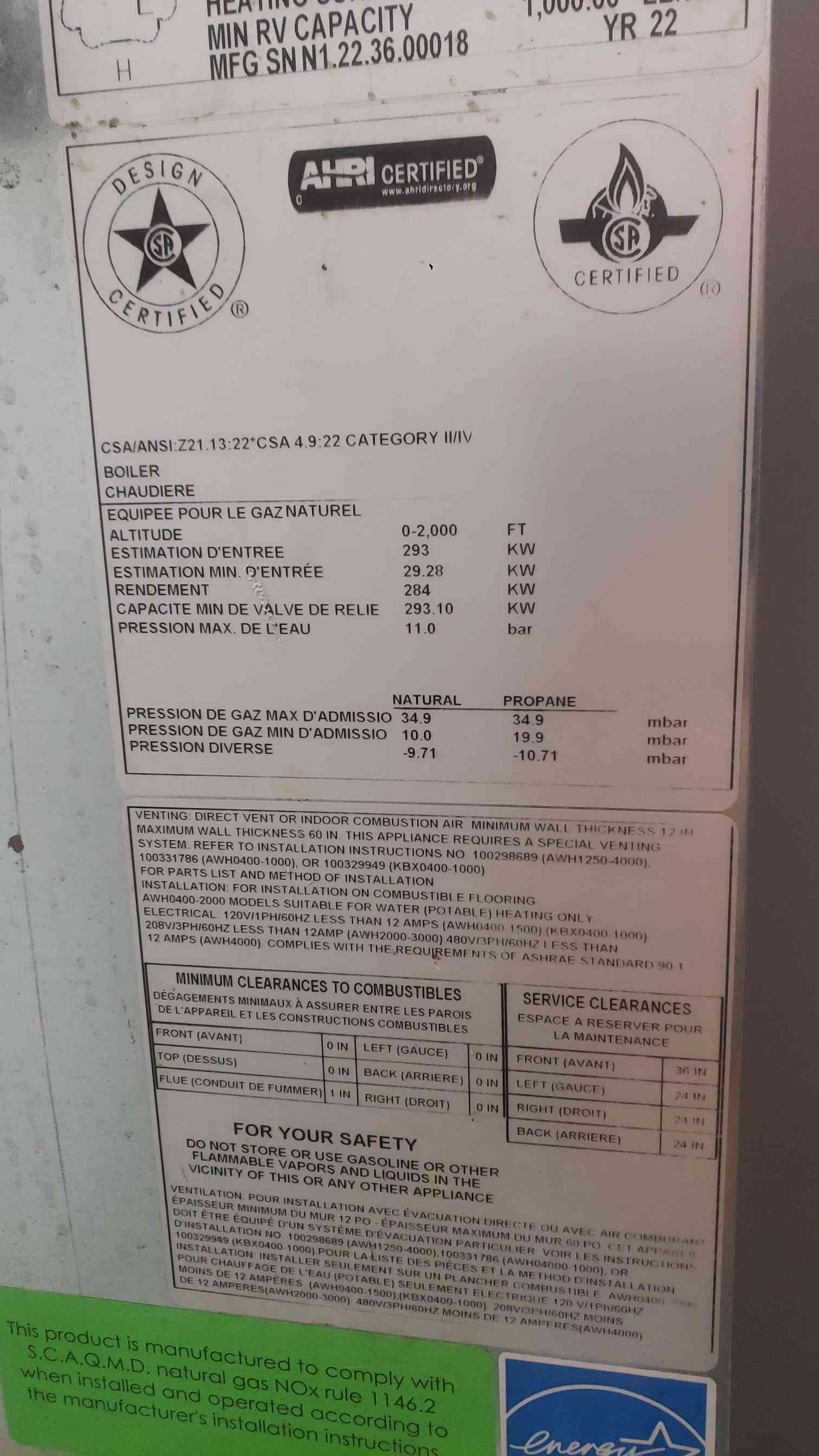 Lochinvar Knight XL Natural Gas Commercial Boiler KBX1000N 2022 Cracked Screen (SKU: 112142)