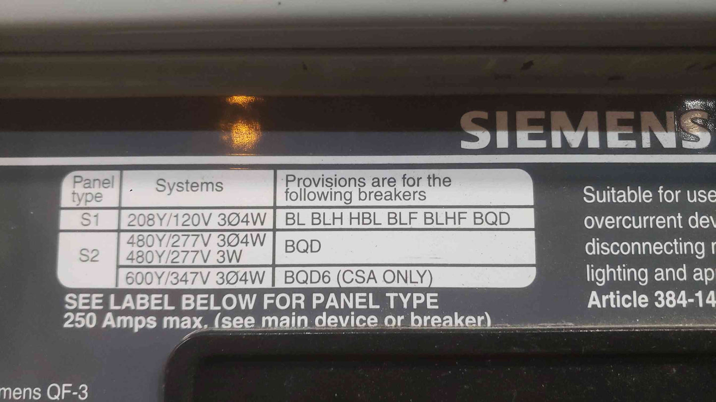 Siemens 125A 277/480 3PH 4W Panelboard S2E42ML125CTS (SKU: 112388)