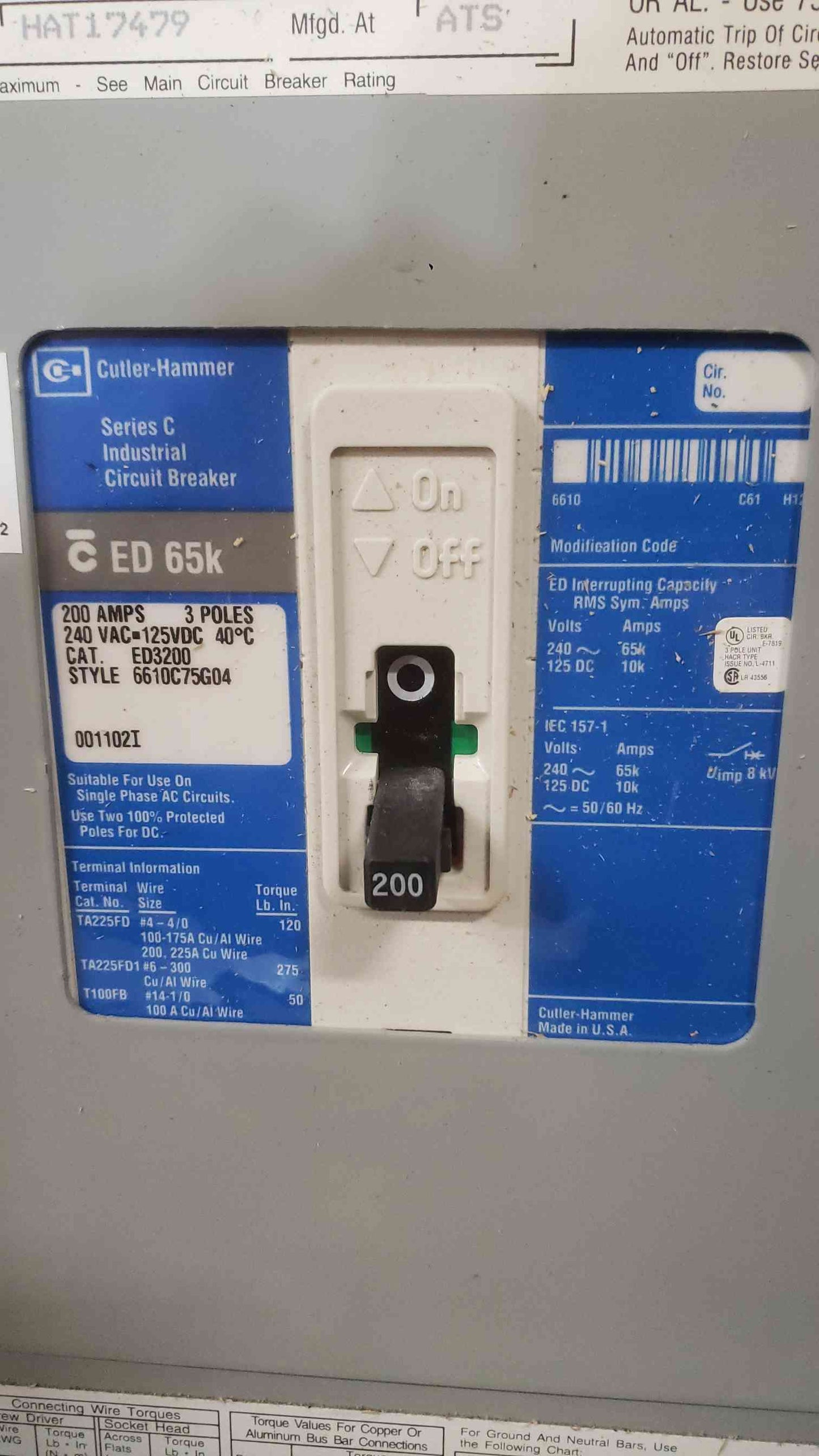 Cutler-Hammer PRL-1a 225A 120/208V 3PH Panelboard LOADED w/ 42 Bolt-On Breakers (SKU: 112518)