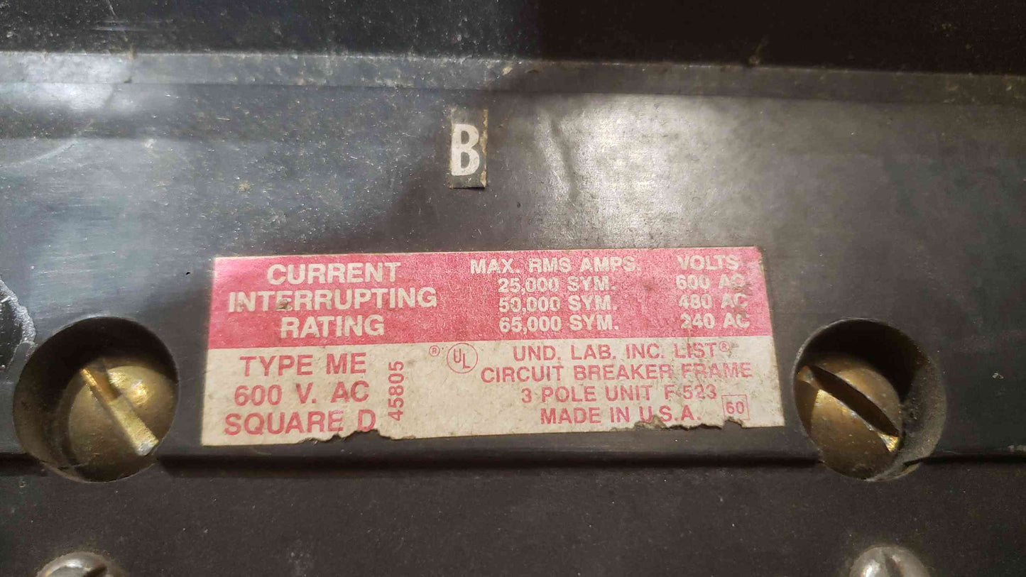 Square D 225A 600V 3 Pole Solid State Trip Circuit Breaker MEC236LSI1026 (SKU: 112547)