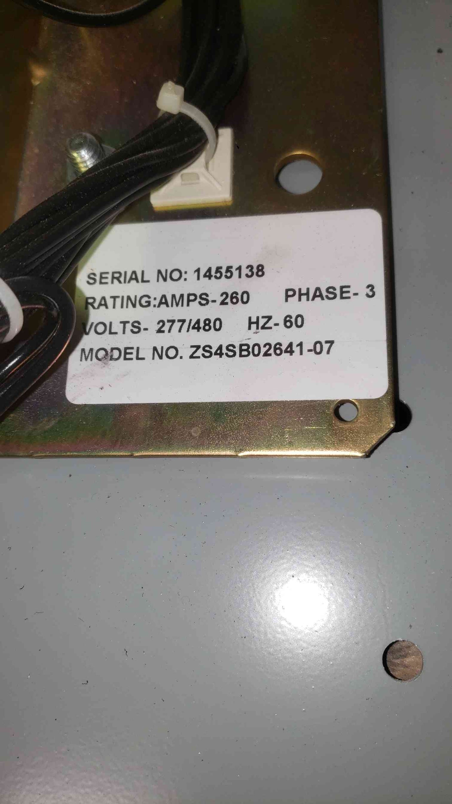 GE Zenith ZS Series 260A 480V 3PH Automatic Transfer Switch ATS ZS4SB02641-07 (SKU: 112526)