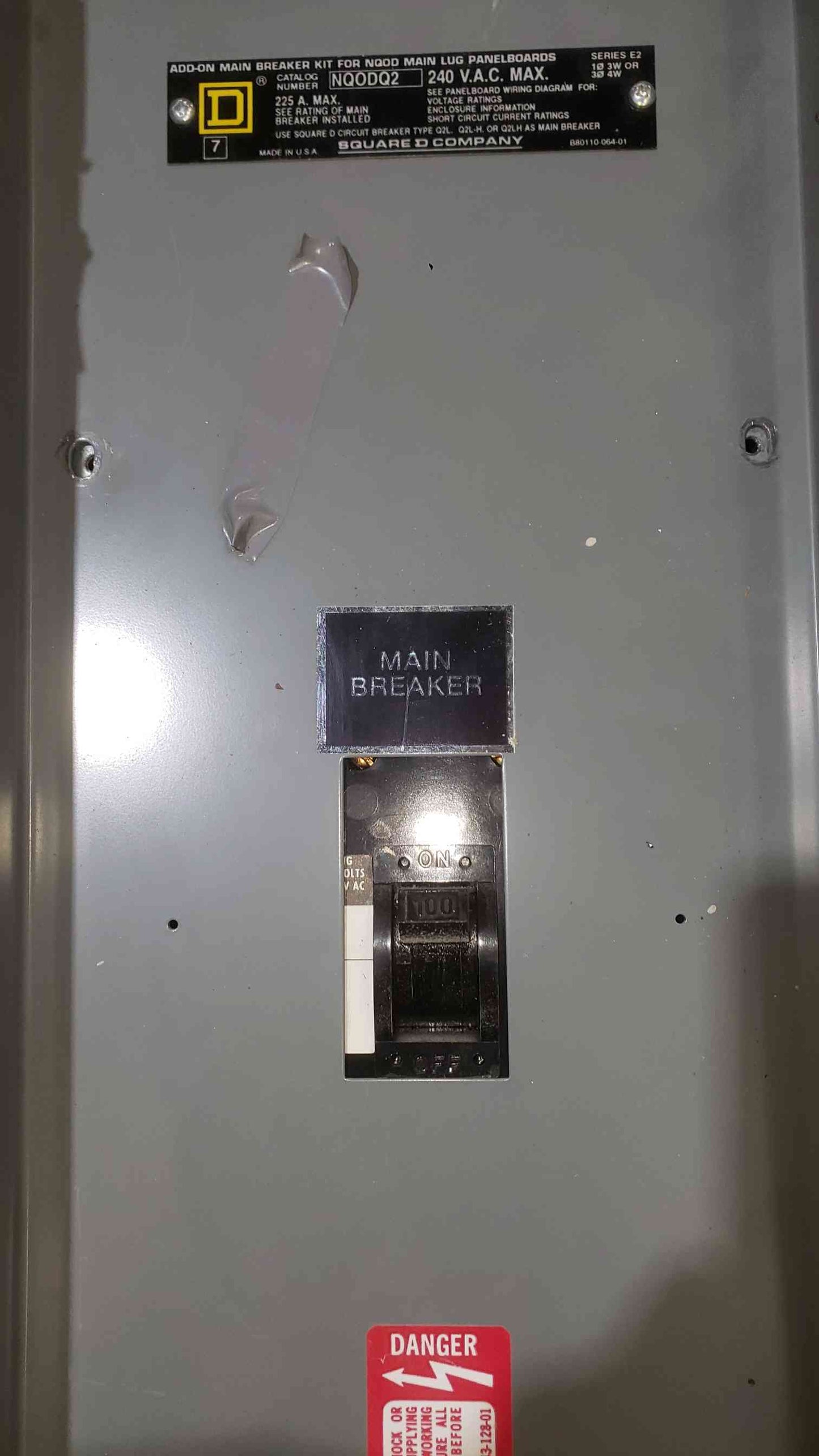 Square D NQ 225A 240VAC 3PH 4W Panelboard w/ Main NQODQ2 (SKU: 112658)