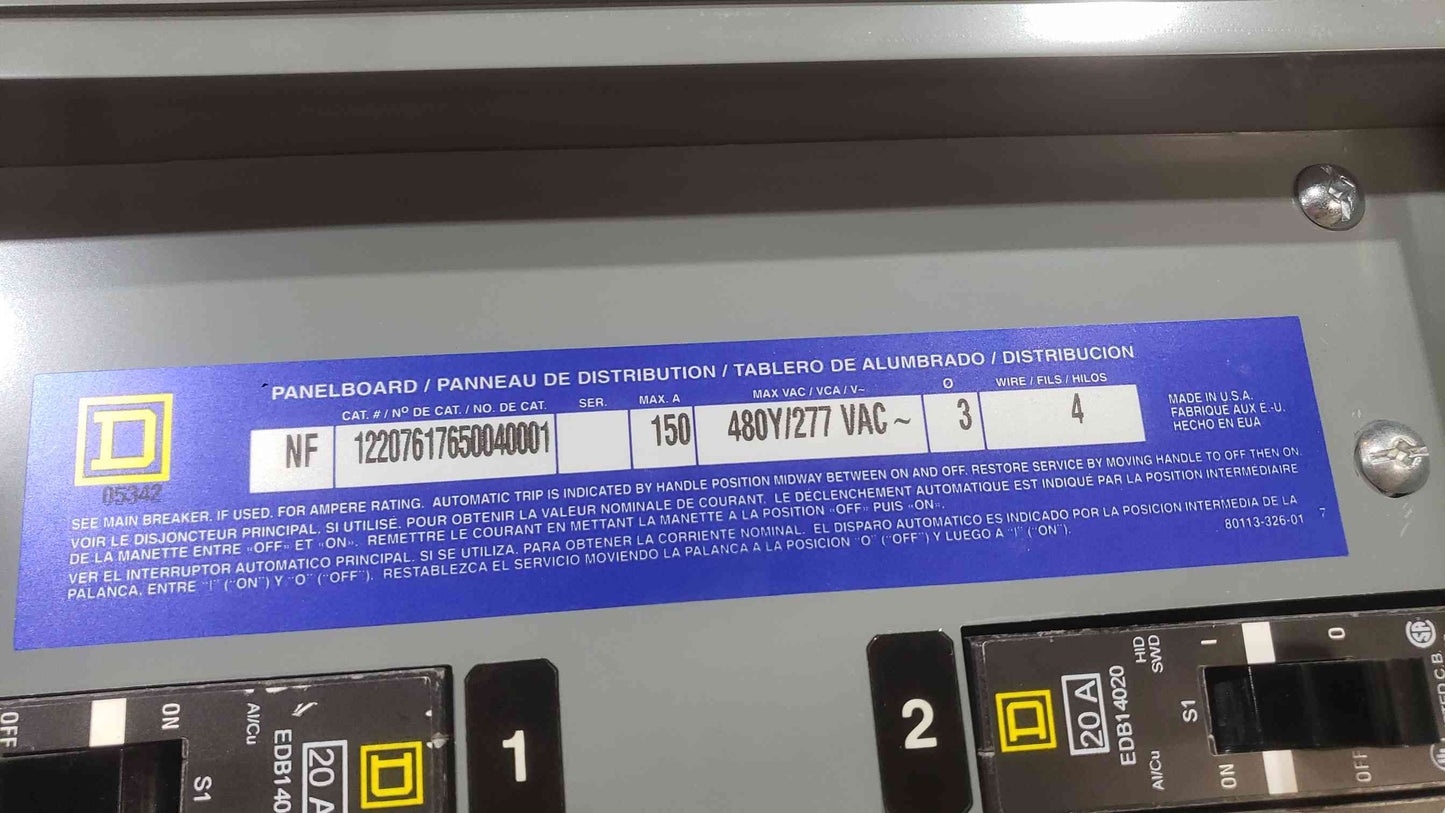 Square D 150A 480Y/277VAC 3PH 4W Panelboard with Main (SKU: 112715)
