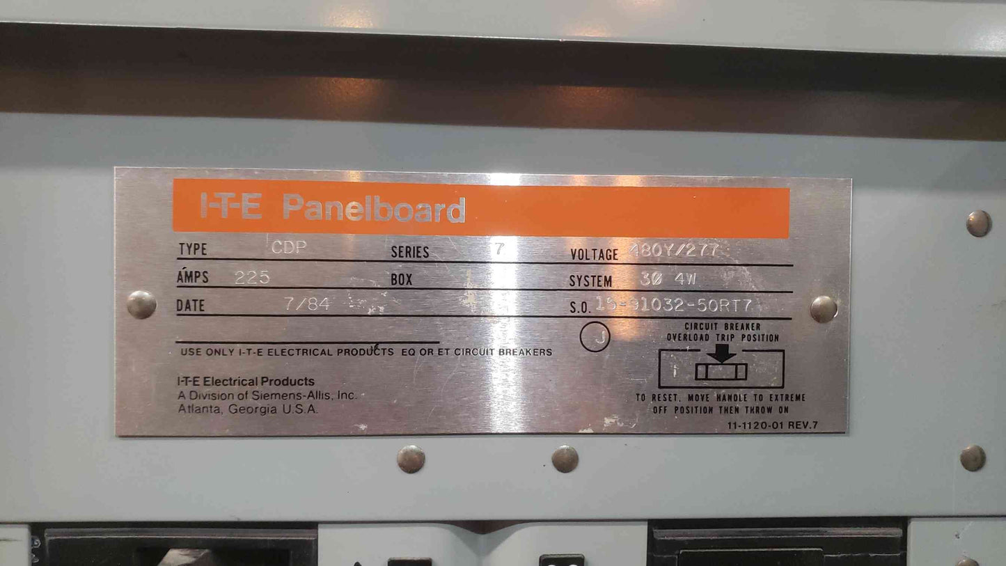 Siemens I-T-E CDP Series 7 Panelboard 225A 480Y/277V 3-Phase 4-Wire 42-Circuit Used (SKU: 113108)