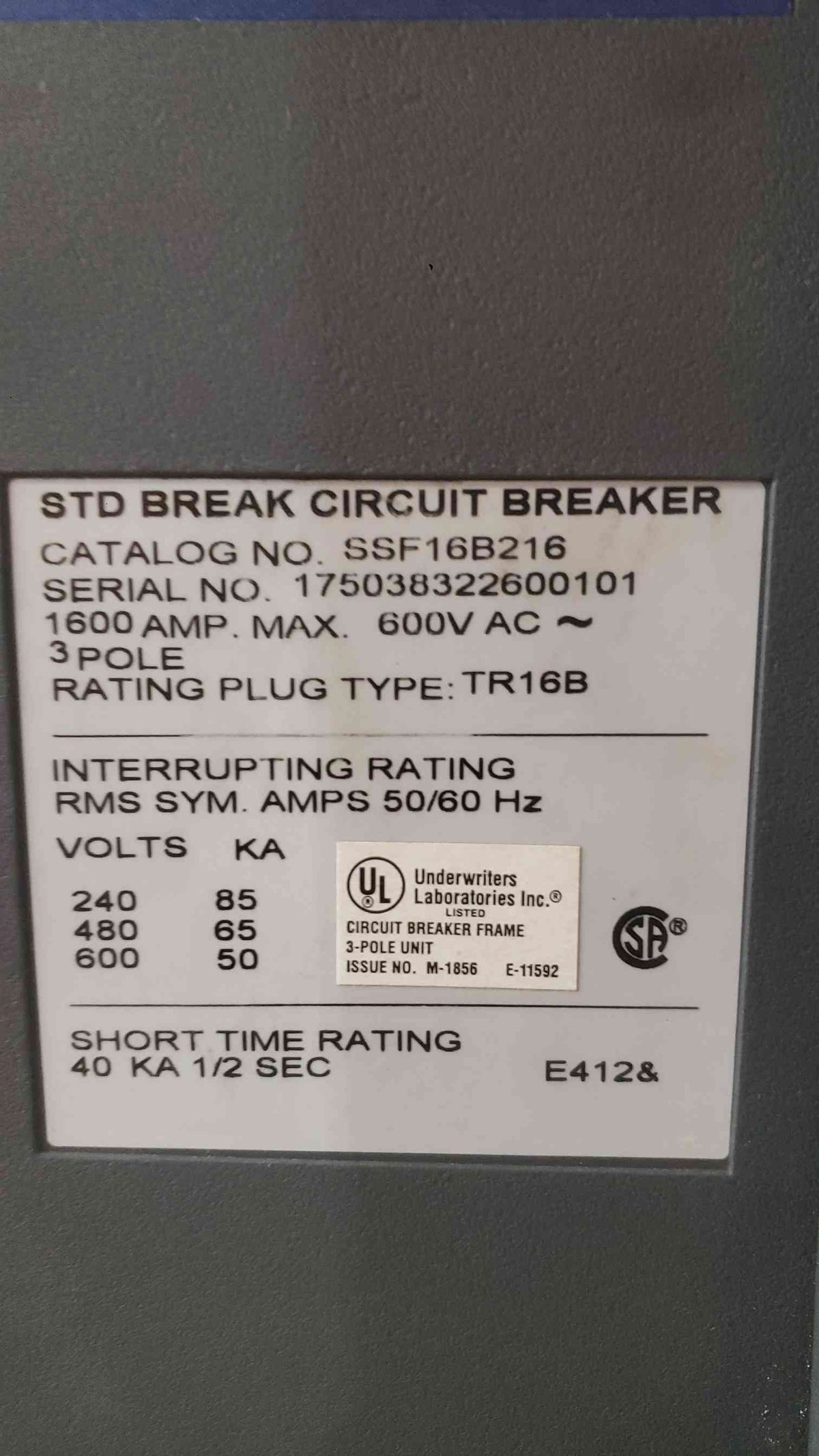 GE Spectra Series 1600A Switchboard | 480V 3P 4W | 65kA | (3) SSF16B216 Breakers (SKU: 113179)