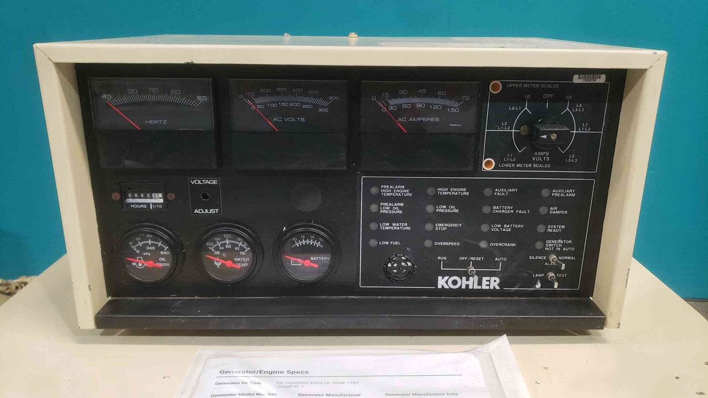 KOHLER 30KW 33KW 33RZ82 120/240 Multi-Phase 99A LP/NG 885 Hrs. TESTED (SKU: 113343)