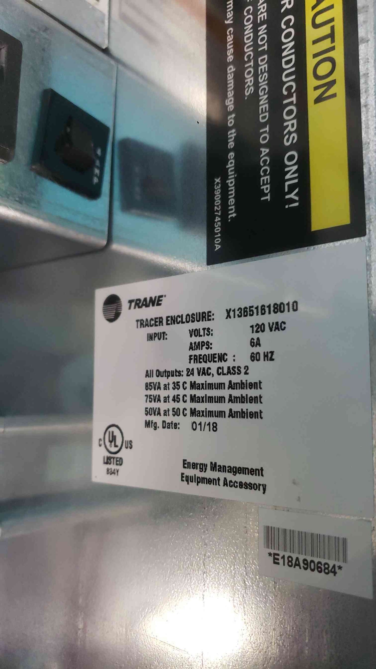 Trane Tracer SC Enclosure X13651618010 16" DIN Rail Solid Door Panel 120V HVAC