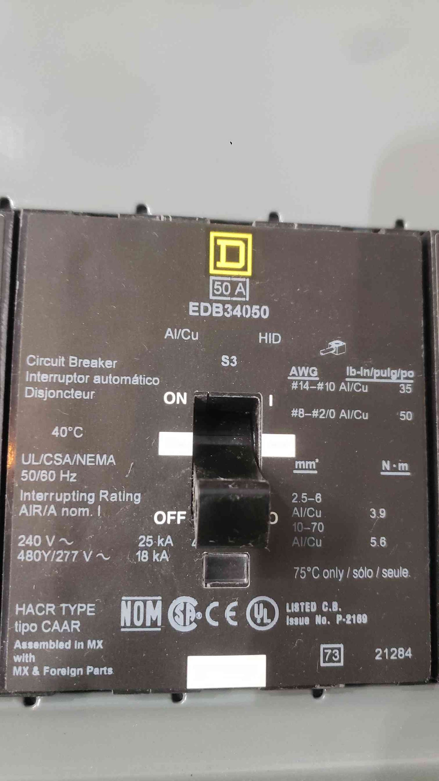 Square D NF 200A 480Y/277V 3 Phase Panelboard 200A Main EDB 90A 50A 30A 3-Pole Breaker