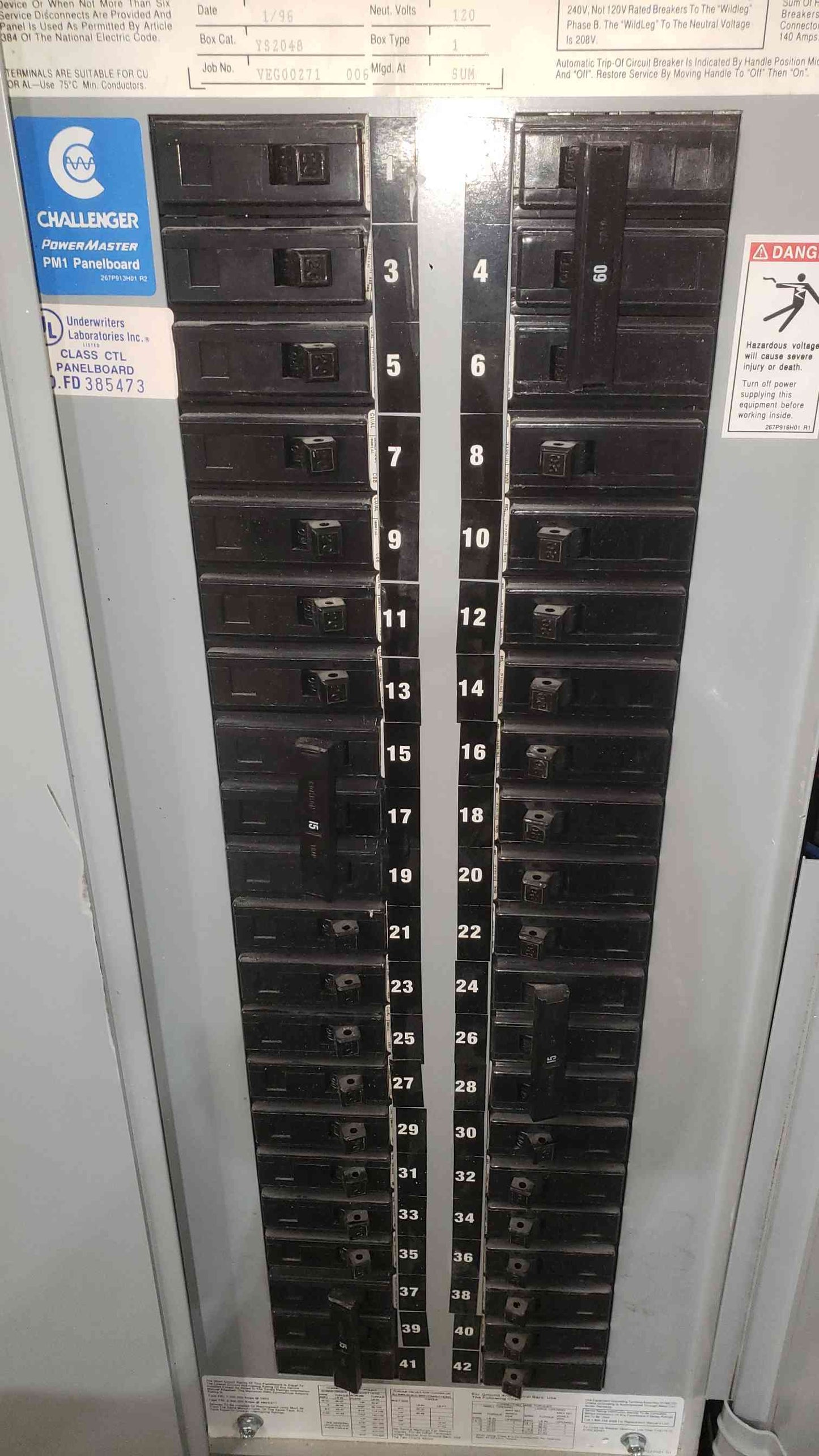 Challenger PowerMaster PM1 150A 208Y/120V 3 Phase Panelboard Loaded CH Breakers