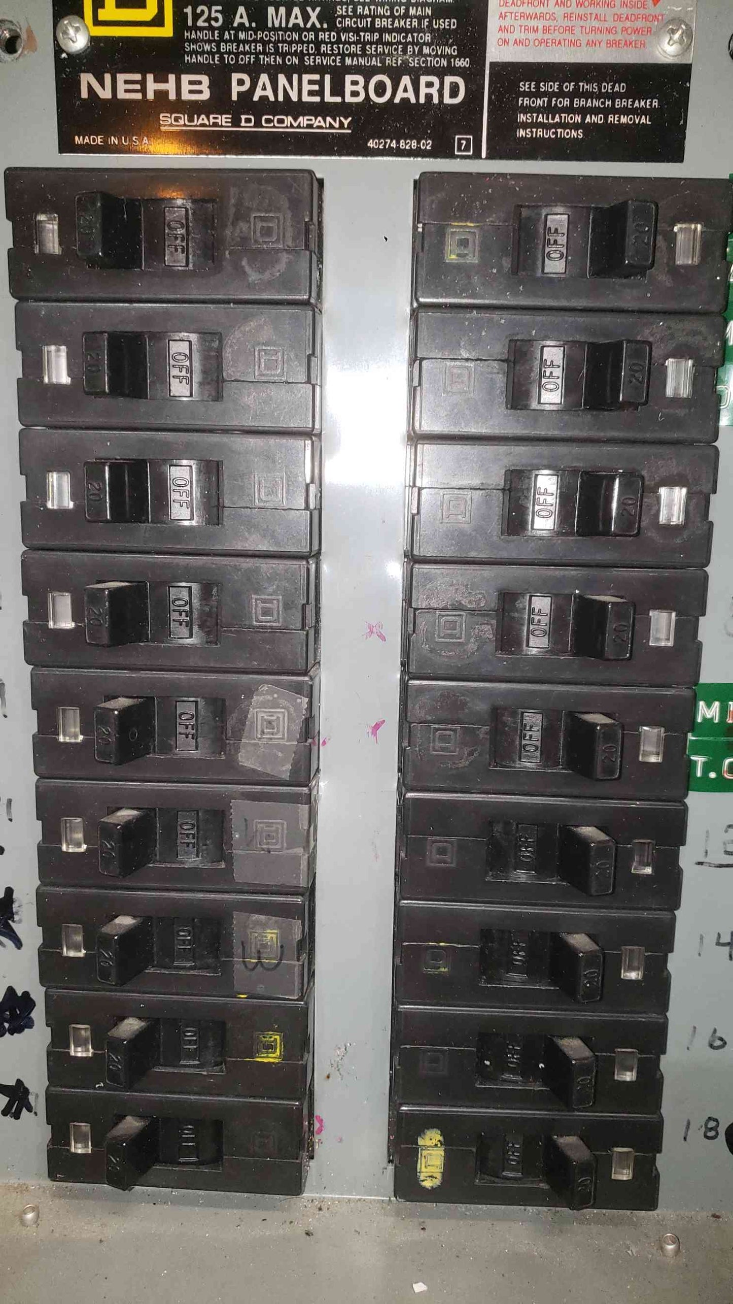 Square D NY1B 100A 480V 3ph 3 Wire Panelboard 8x 30A 3-Pole Breakers 100 Amp