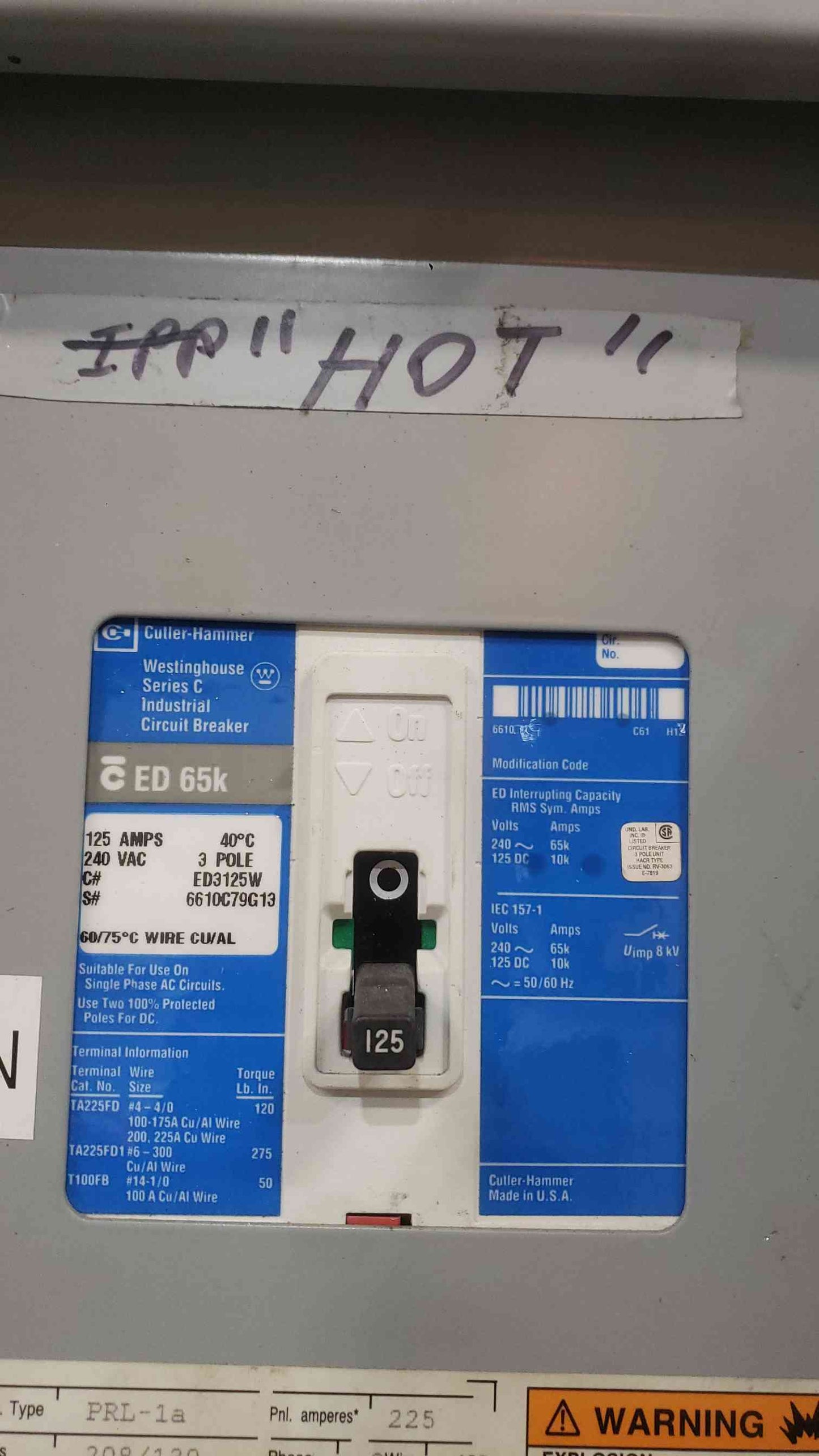 Eaton Cutler Hammer PRL1a 3 Phase Panelboard 125A Main ED3125W 42x 20A YS2048