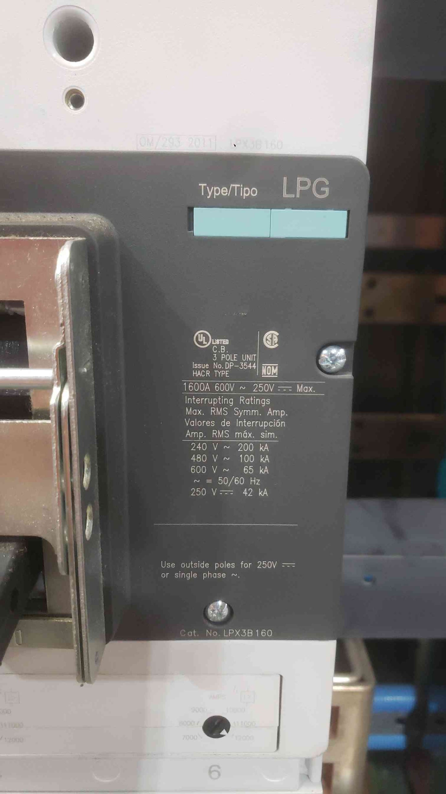 Siemens SB3 1600A 480V 3PH Maintenance Bypass Switchboard Cabinet LPX3B160 MBS