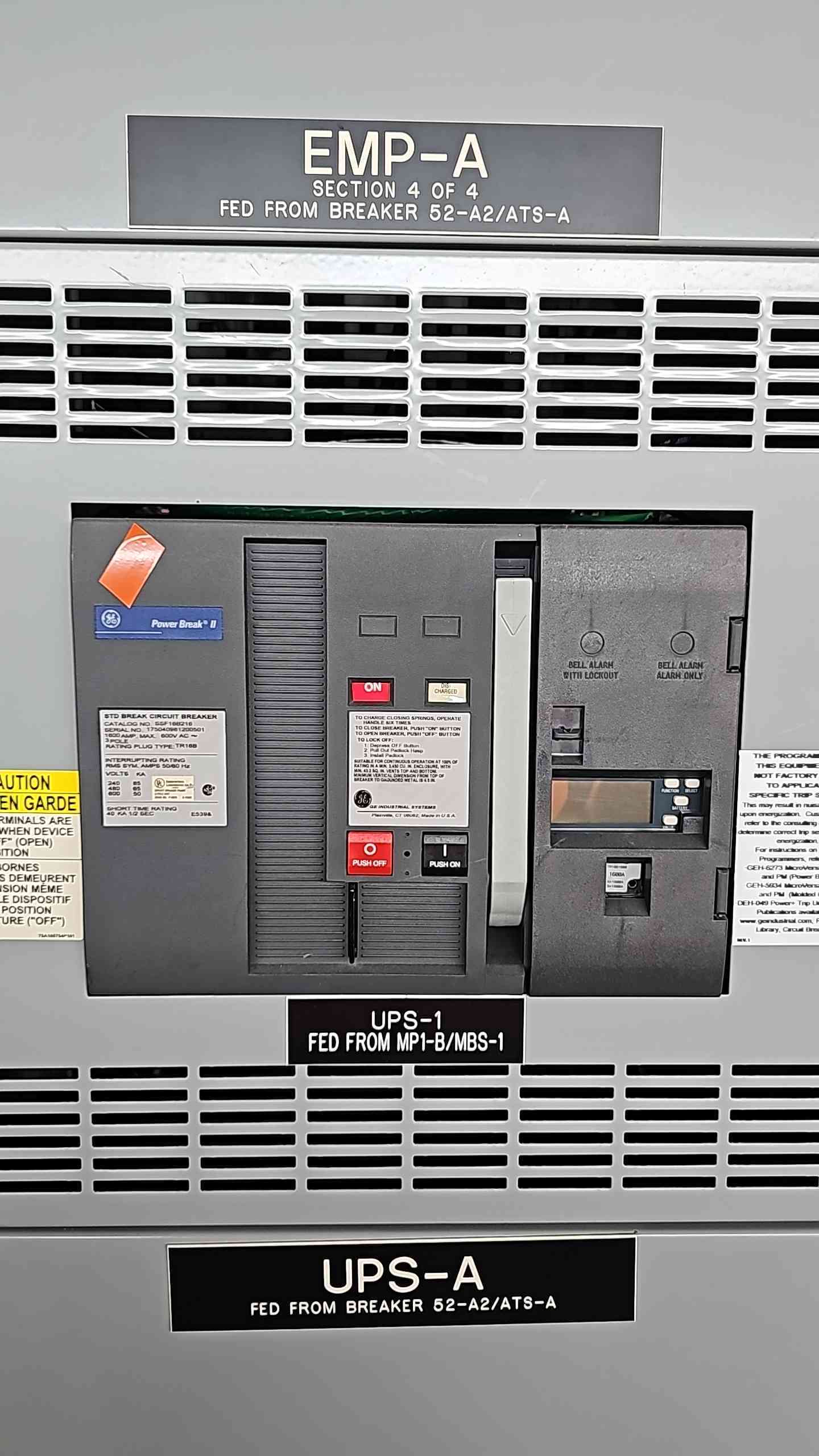 GE Power Break II 2000A 1600A 480V 3PH 100kA Switchboard Panelboard SSF16G216