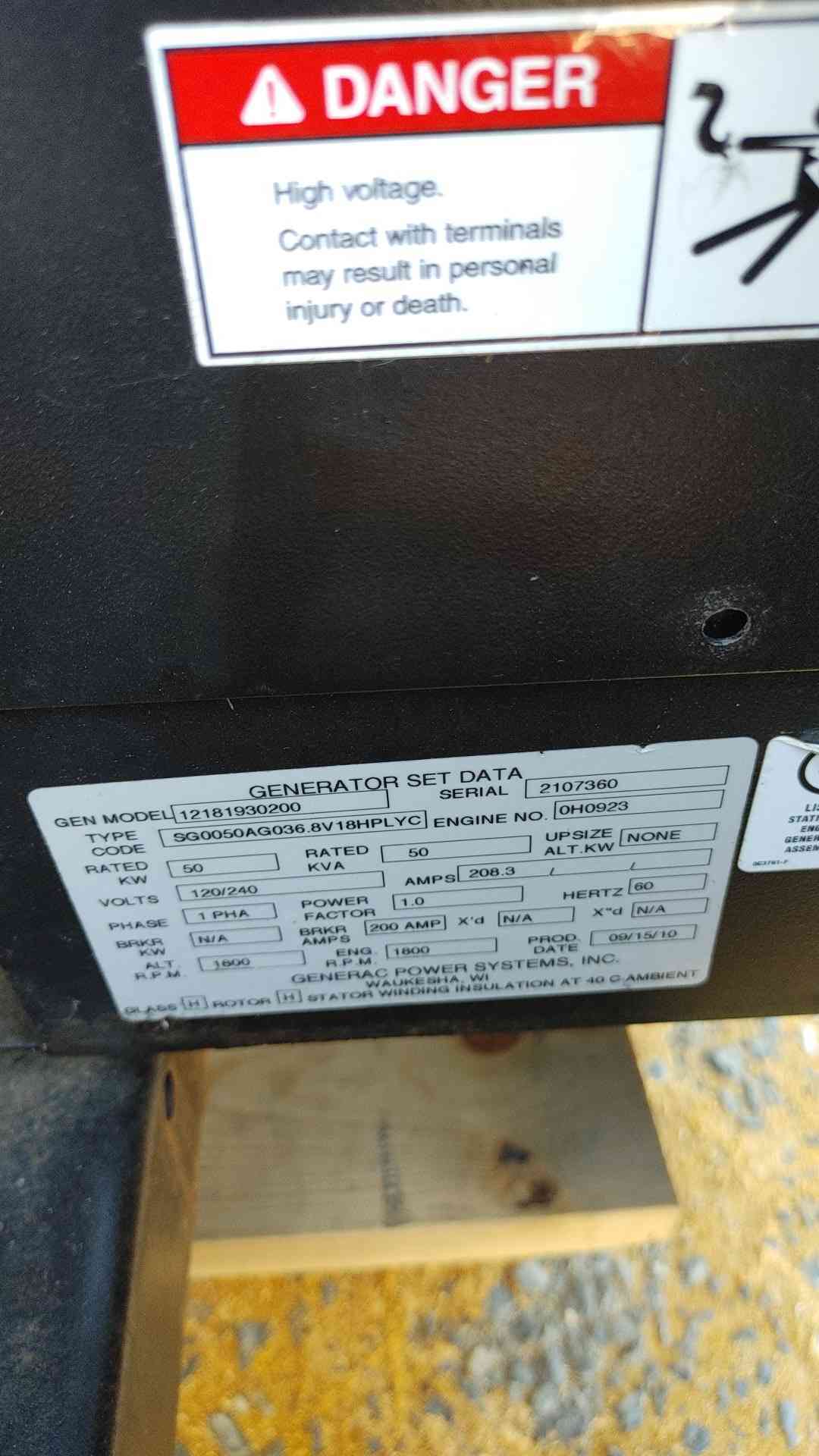 AS-IS Generac 50KW 120/240V 1PH LP Generator SG0050AG 1113.2Hrs (SKU: 113902)