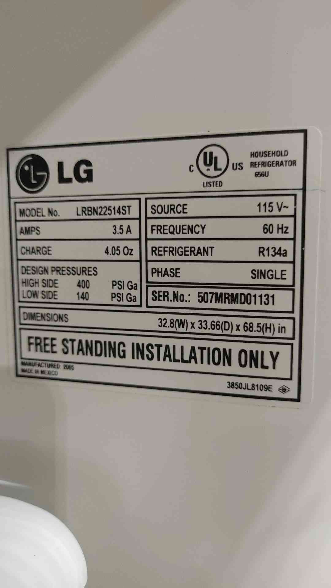 LG LRBN22514ST 22.4 Cu Ft Bottom Freezer Refrigerator Stainless Steel Parts