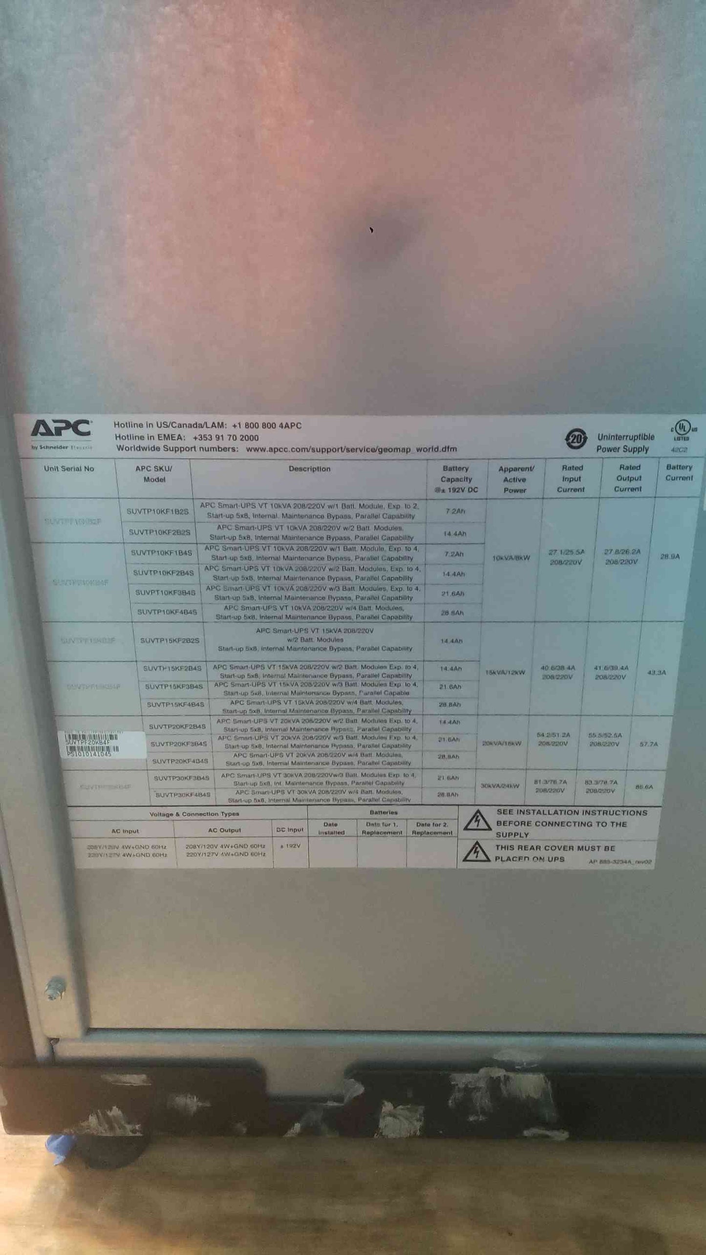 APC Smart-UPS VT 20kVA 3-Phase Power Tower Frame SUVTF20KB4F Empty Battery Bays