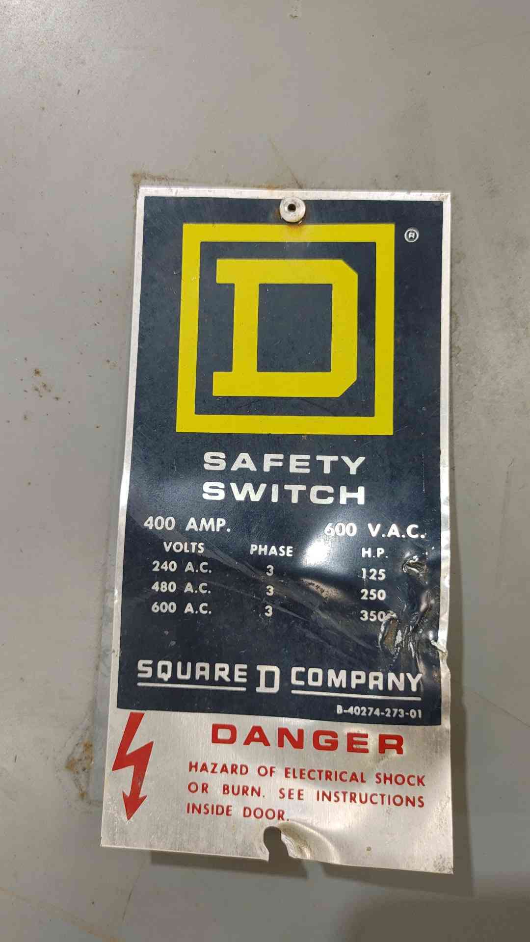 Square D 400A Safety Switch w/ Cutler-Hammer KD3400F 400A Breaker 600V