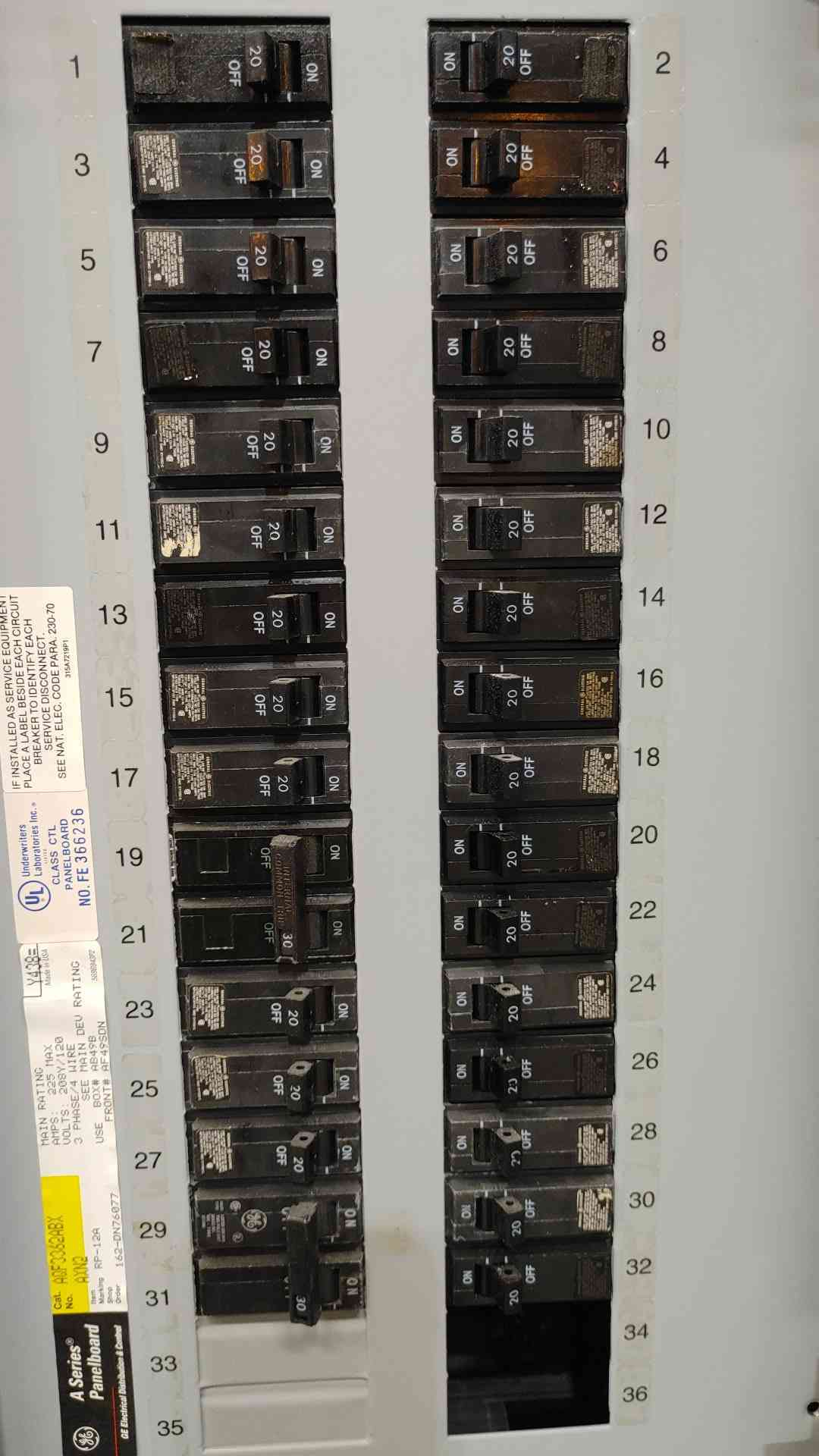GE A-Series 125A Main Breaker Panelboard 208Y/120V 3 Phase Enclosure W/ Breakers