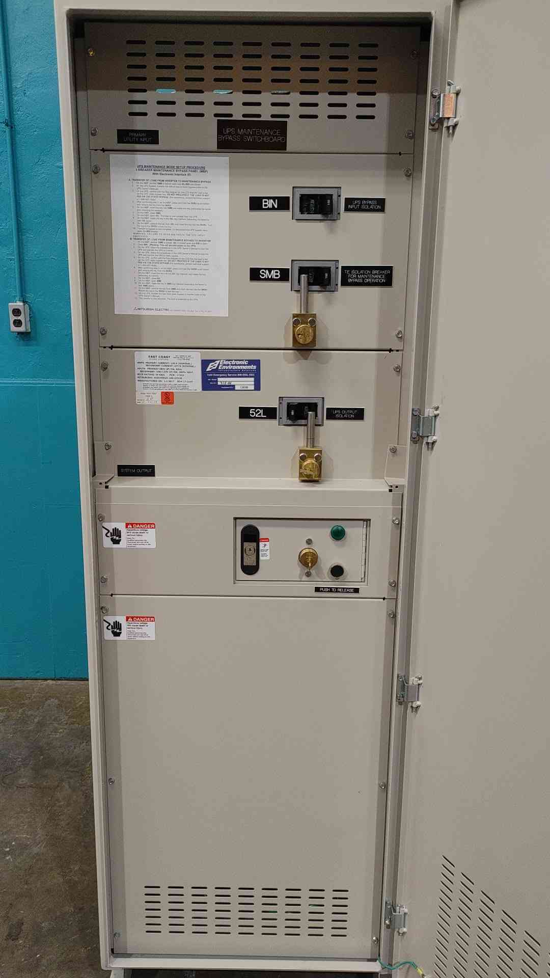 Mitsubishi XUD100020 100kVA 480V to 208V UPS Maintenance Bypass Cabinet Kirk Key