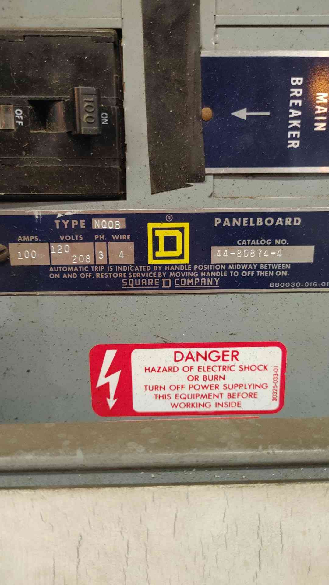 Square D NQOB Panelboard 120/208V 3PH 100A Main Breaker Panel Enclosure Loaded
