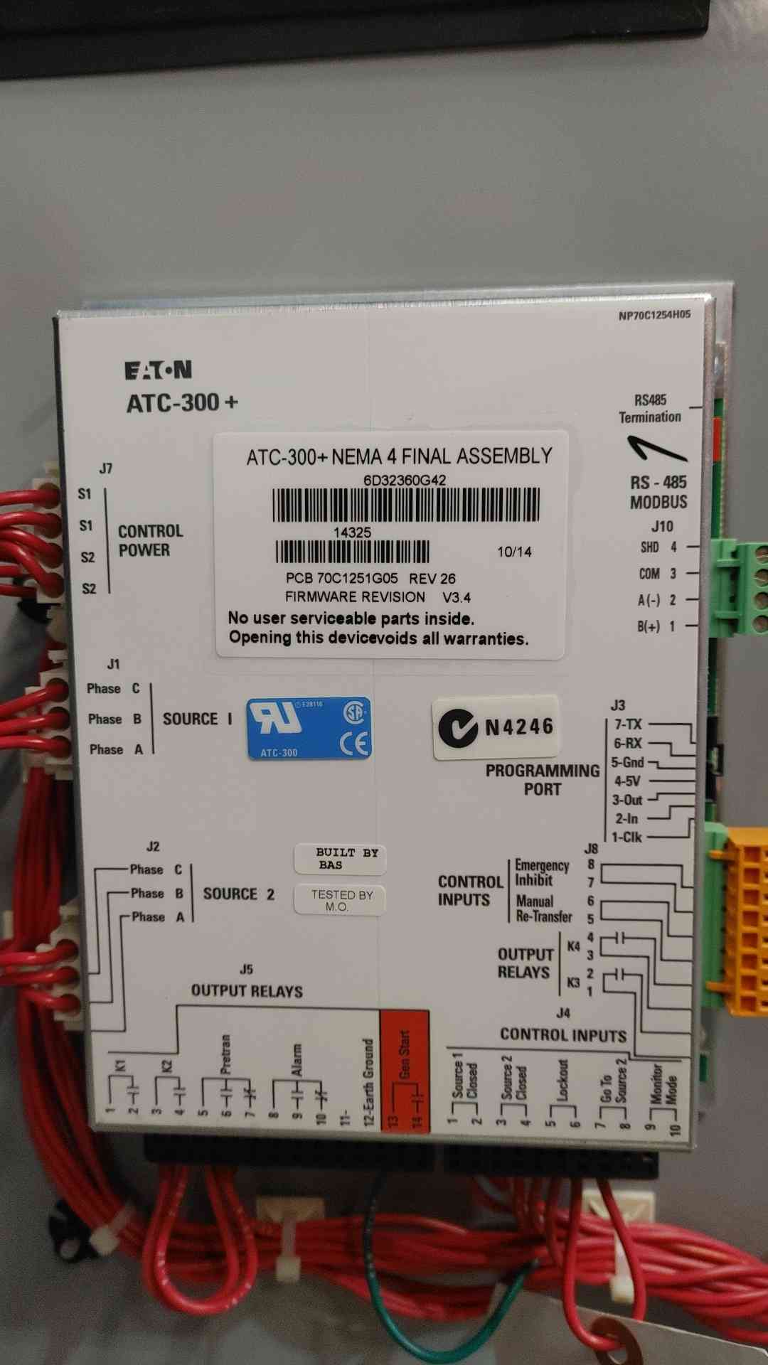 Eaton 100A Automatic Transfer Switch 480V 3Ph 3-Pole ATC-300+ ATH3FDA30100XSU