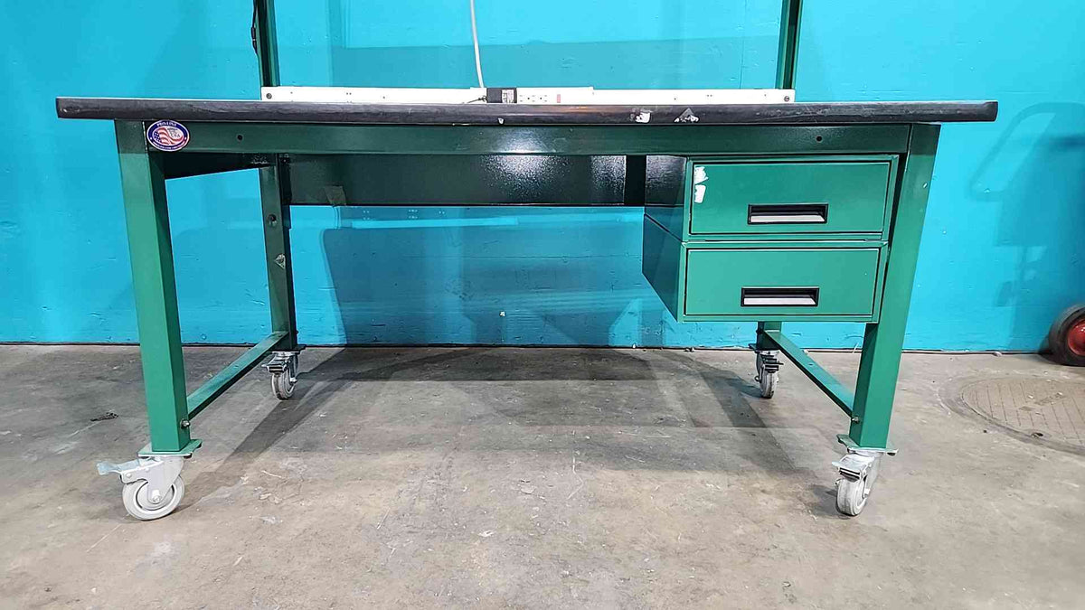 5' Green Rolling Lab Desk/Table W/ Shelf & Drawers (SKU: 115251)
