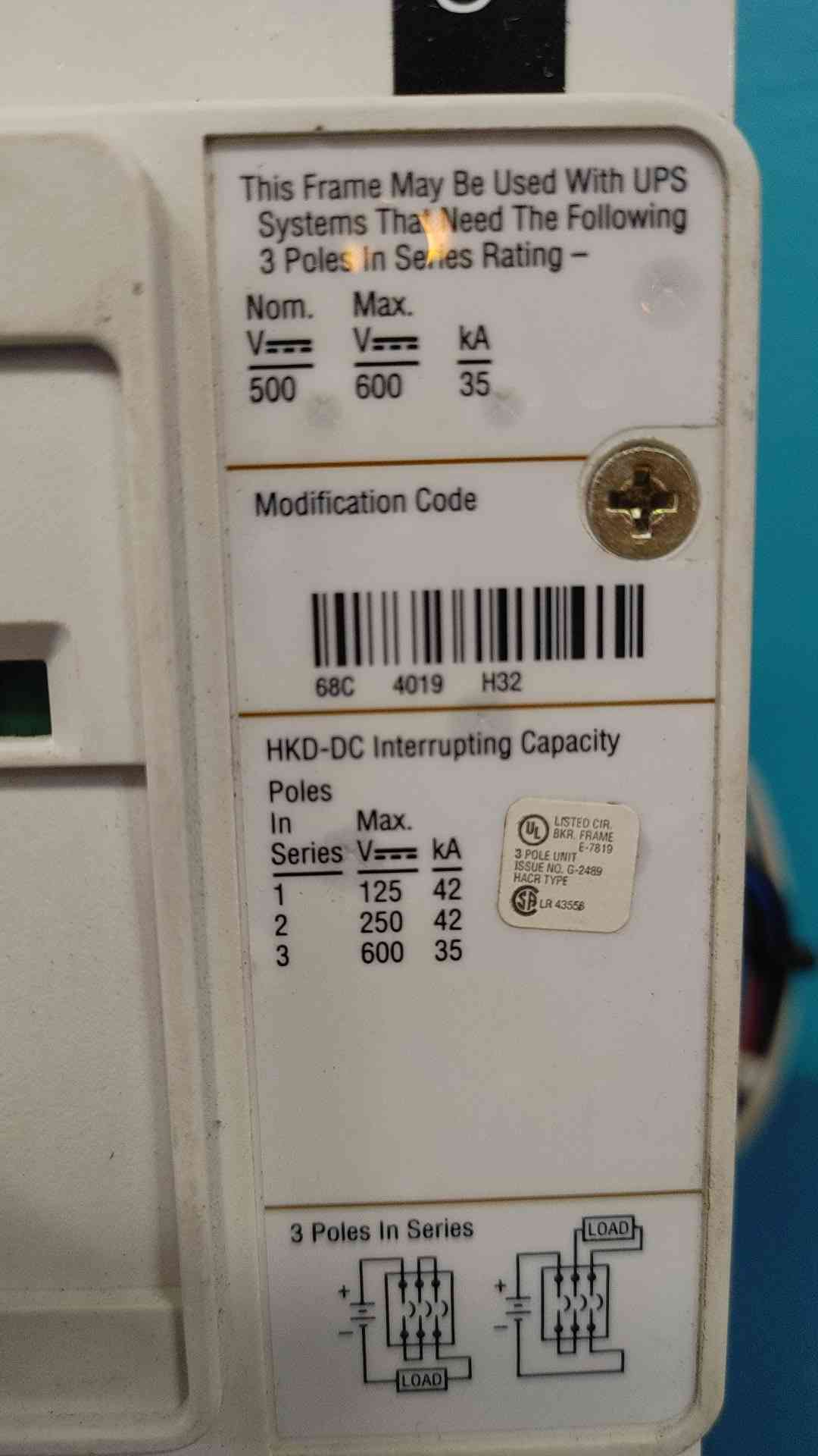 Eaton Cutler Hammer HKD-DC HKDDC3400A1301S5001Z01 400A 3P 600V Circuit Breaker