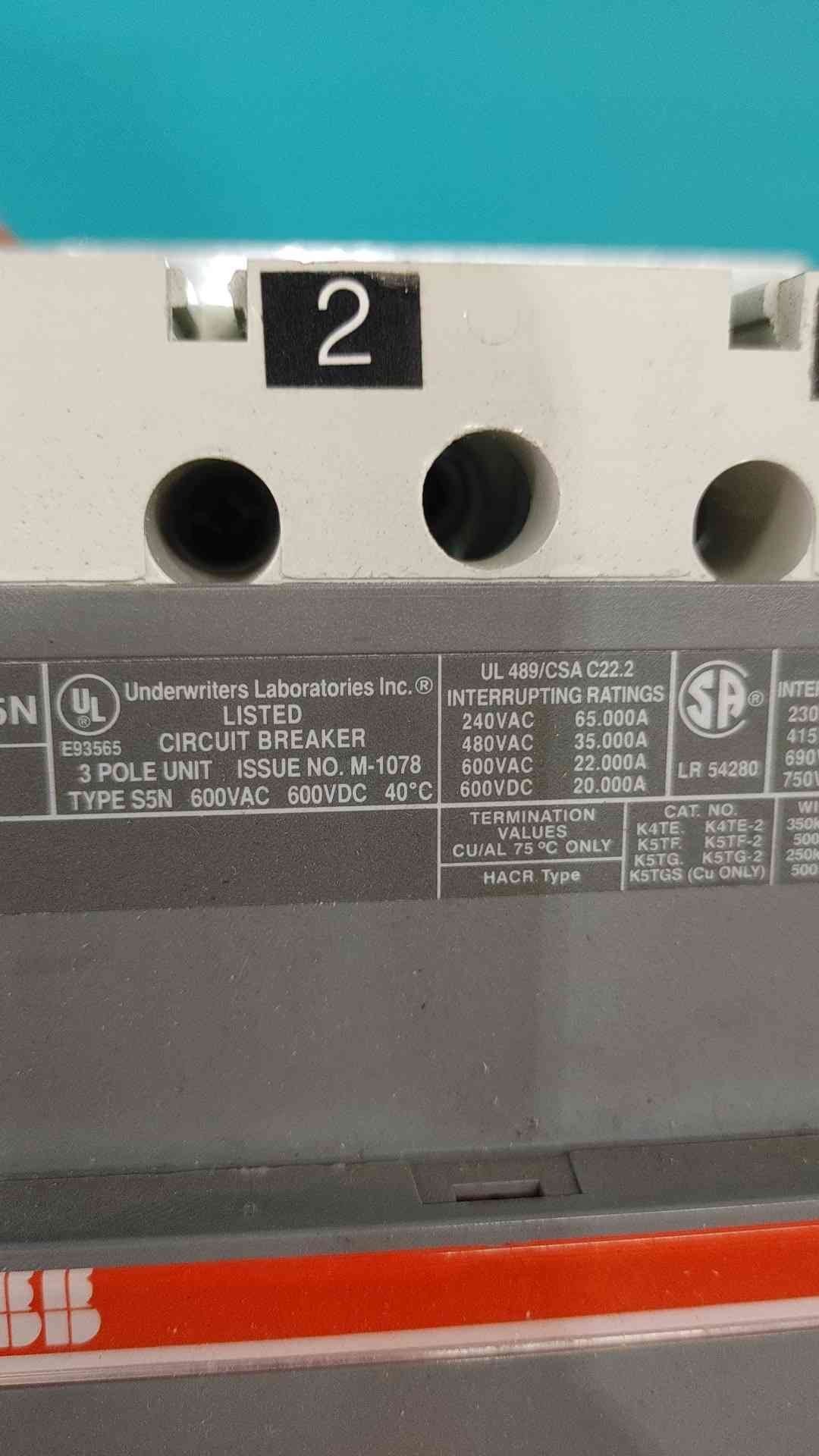 ABB SACE S5 S5N 300A 3 Pole 600V Molded Case Circuit Breaker 300 Amp 3P S5N300