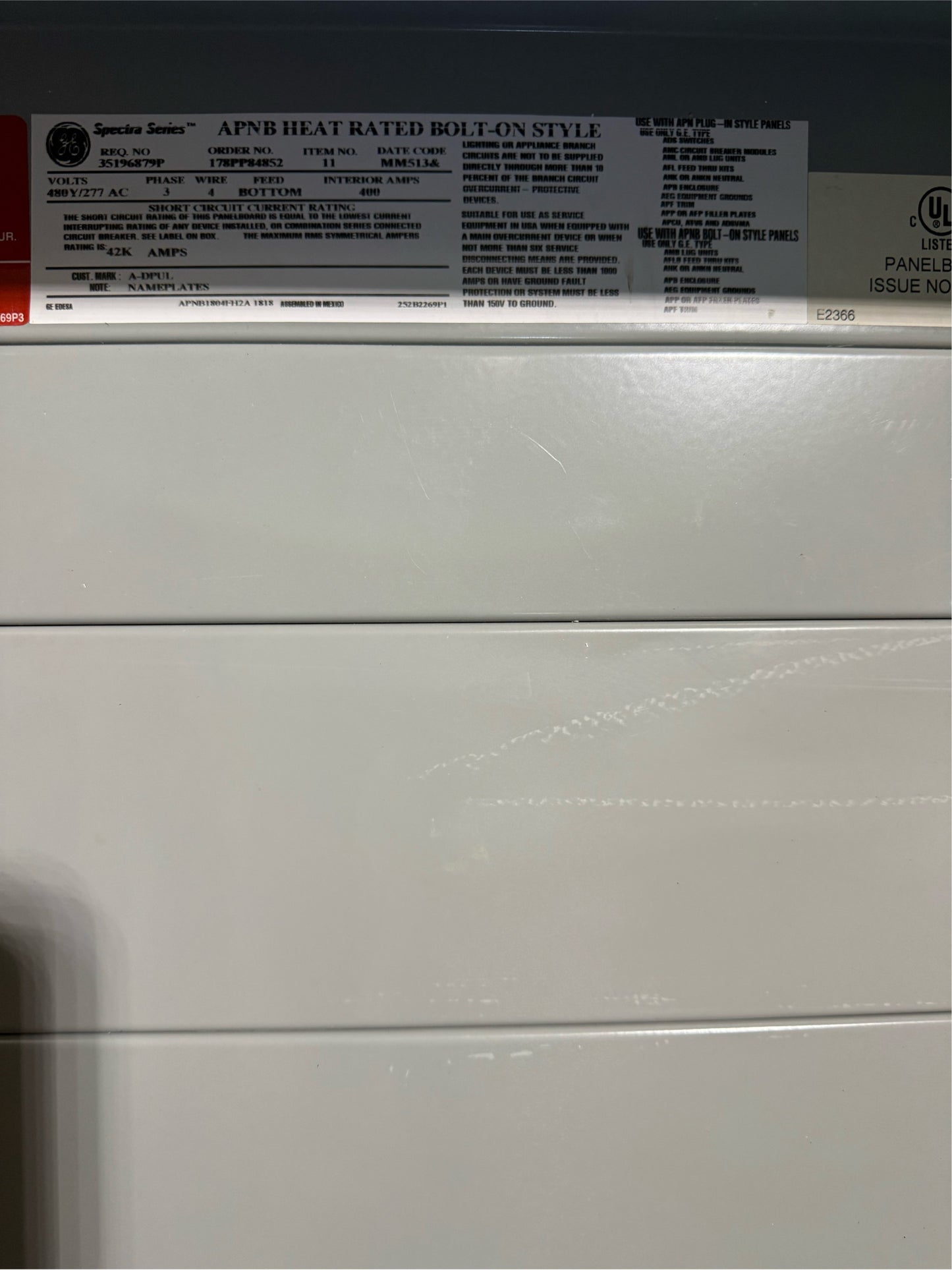 GE Spectra Series Panelboard 400A  (SKU: 109722)