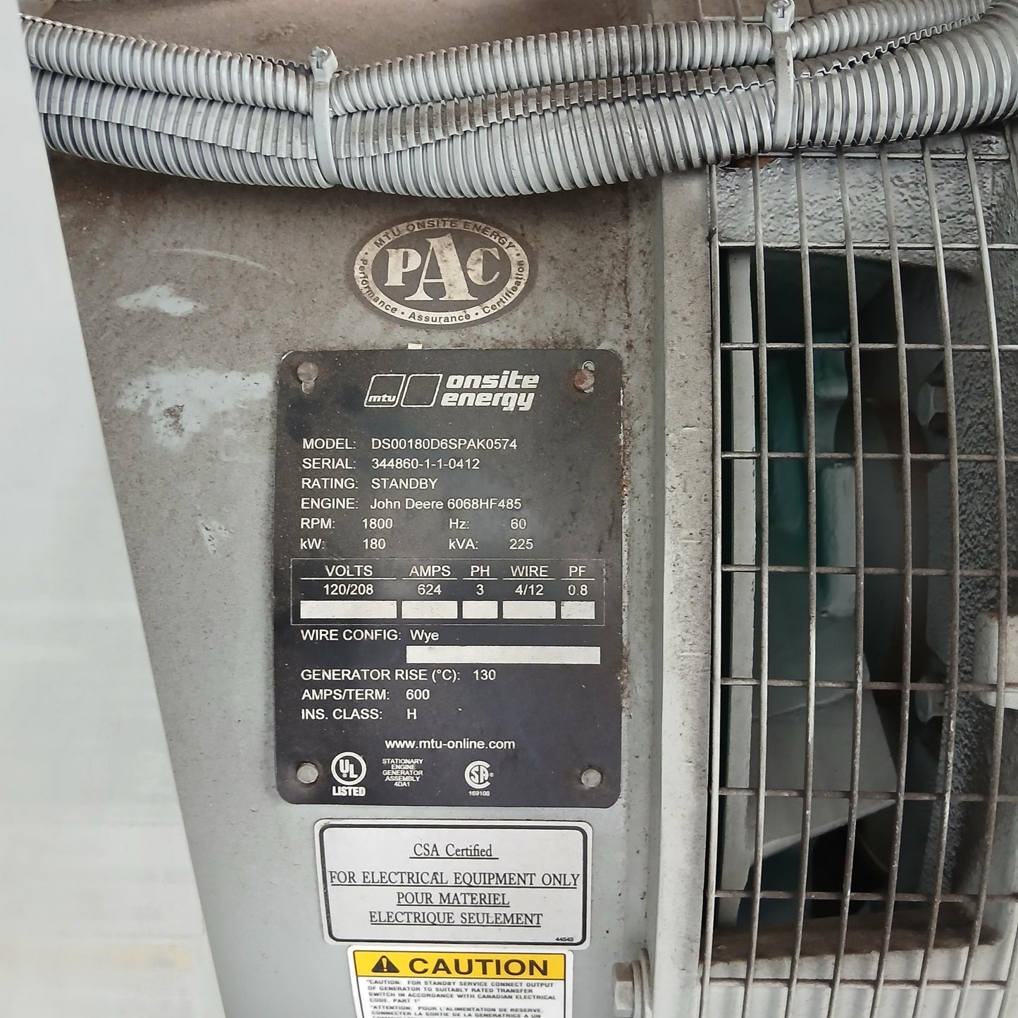 180KW MTU Diesel Generator John Deere 6068 277Hrs TESTED