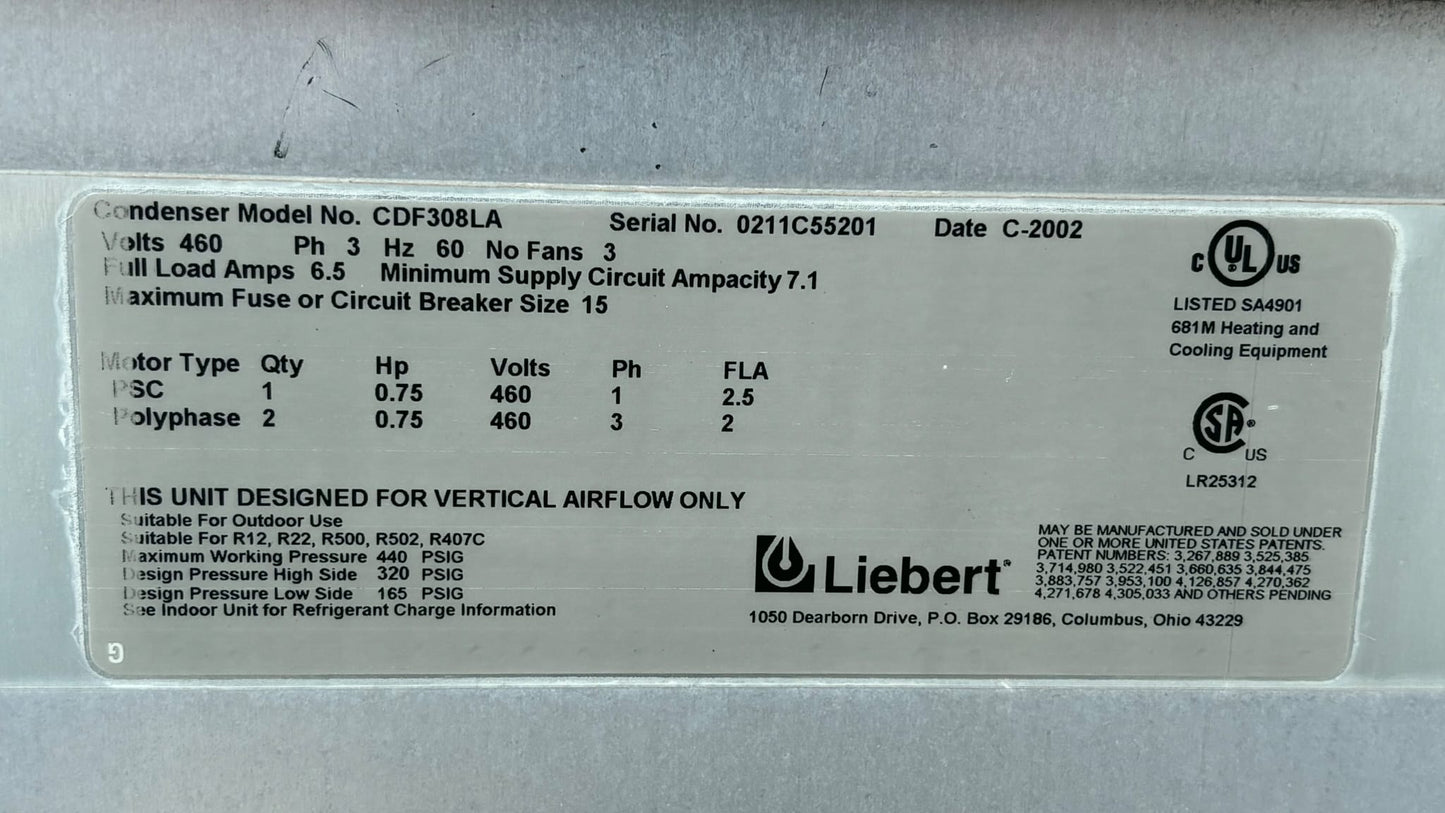 Liebert CDF308LA Outdoor Air Cooled Condenser 3-Fan 460V 3PH Data Center