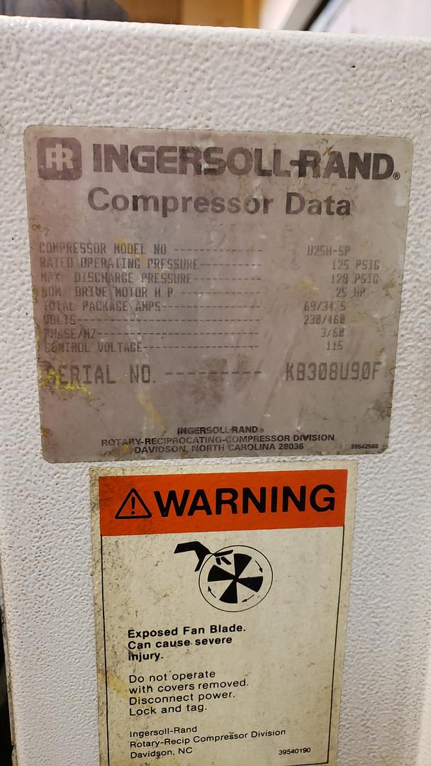 U25HSP Ingersoll Rand Air Compressor 230/460v 3PH Current Inspection(S6LLST11897)