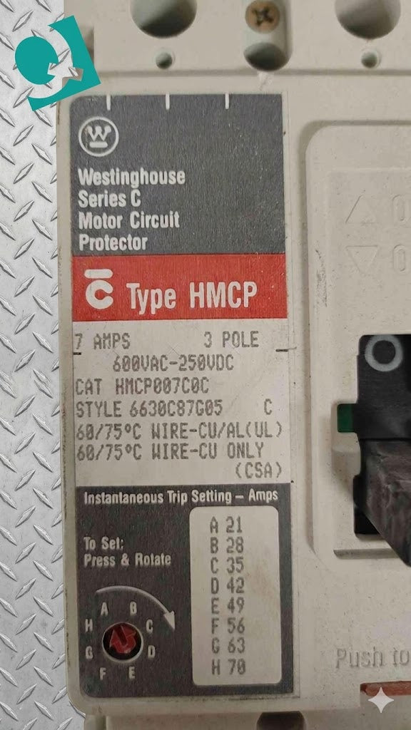 Reliable Westinghouse HMCP007C0C 7-Amp 3-Pole Motor Circuit Protector - Series C