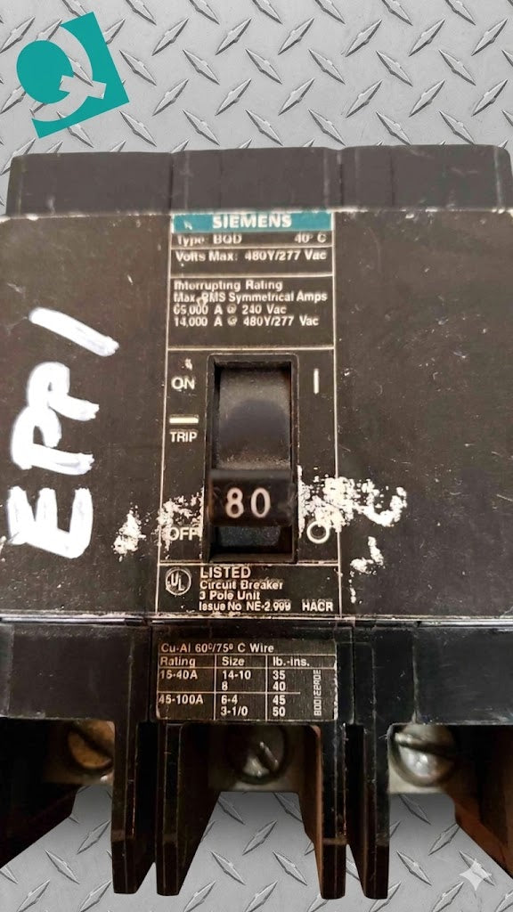 Siemens BQD 80 Amp 3 Pole Breaker NE2999 (SKU: 2517AA)(2517AA)