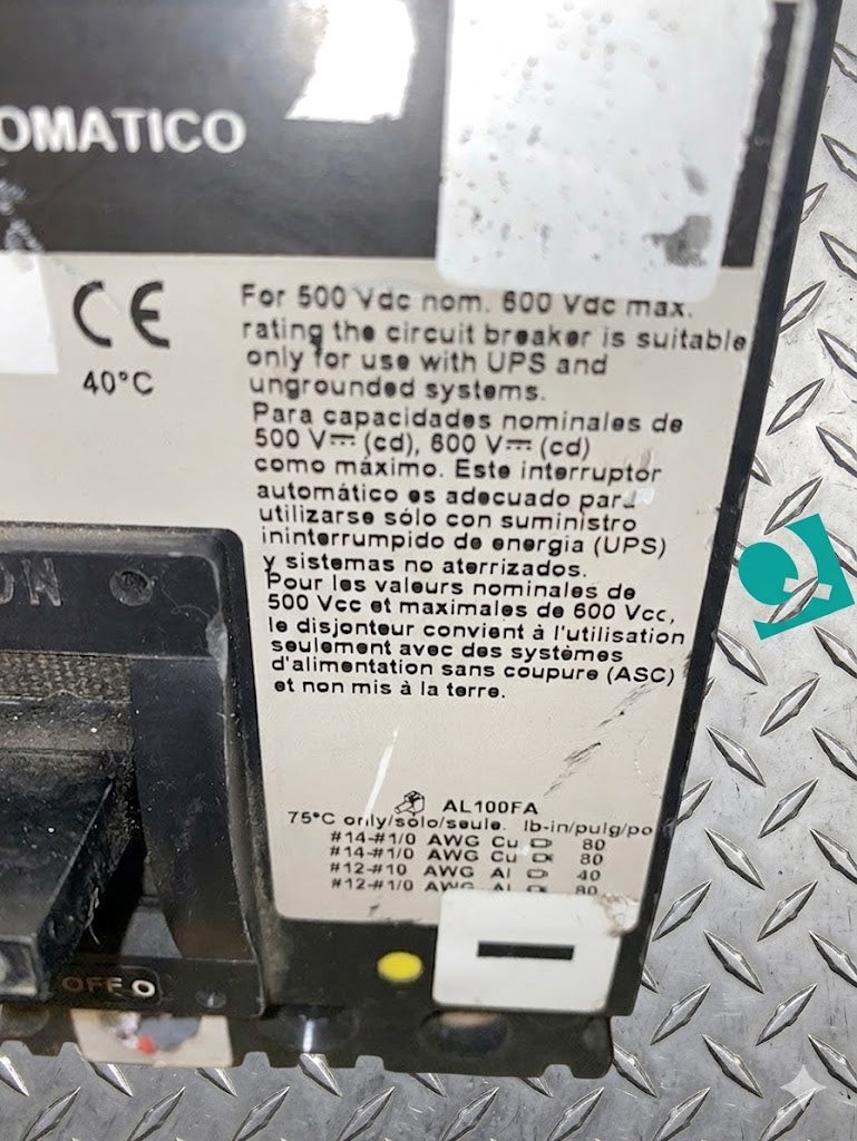 100A Square D FHL3610016DC2315 3 Pole DC Circuit Breaker(S6LLST1392)