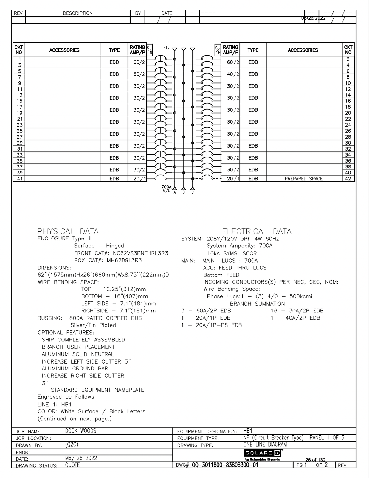 Square D Panelboard 120V / 208Y 600A 700A NF Paneloard Loaded NEW 14 Breakers