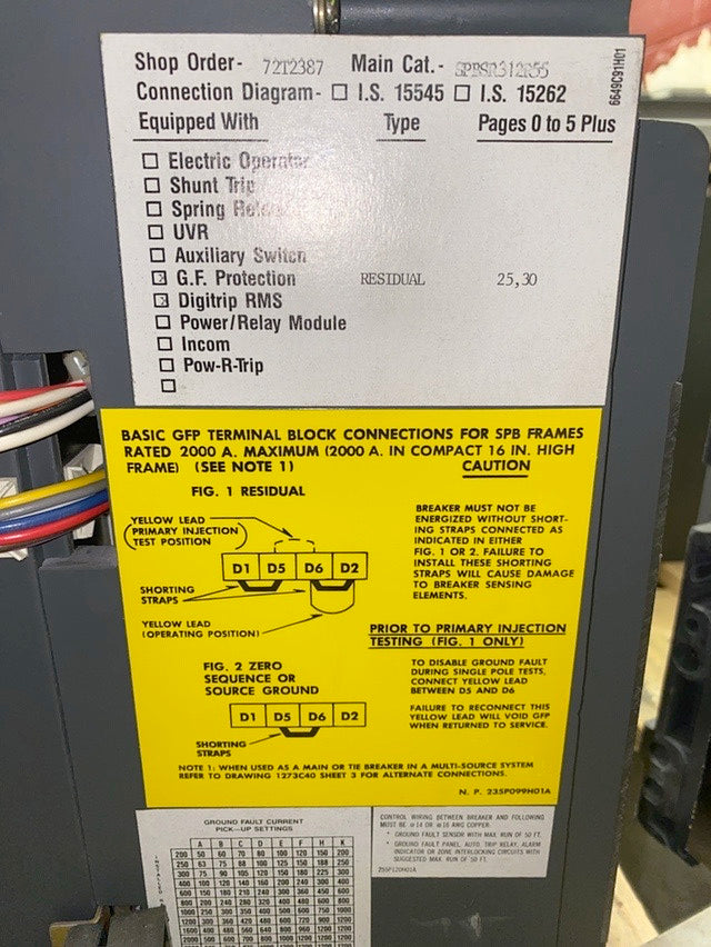 WESTINGHOUSE SPB 65 1200A PowR Breaker Digitrip RMS(S6LLST1569)