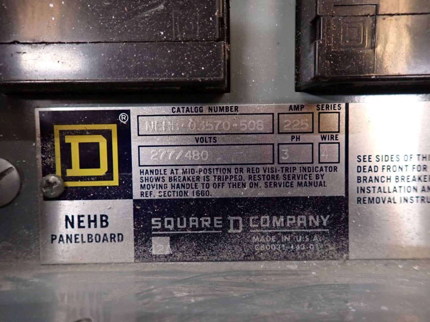 Square D 225A NEHB NHEB-3570-508 Panelboard 480Y/277, 240V, 3PH w/ Circuit Breakers