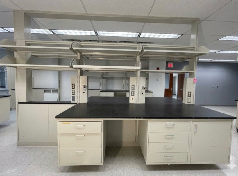 12'x66" Hamilton Metal Casework Island Work Center Reagent Shelf Epoxy Tops & Utilities Customize