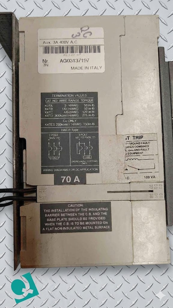 ABB SACE S3 Circuit Breaker Protector 70A 3POLES 600V (SKU: 110246)