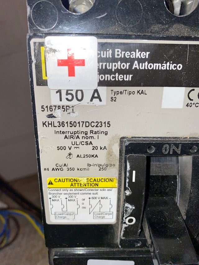 150A Square D KHL3615017DC2315 3 Pole DC Circuit Breaker(S6LLST1385)