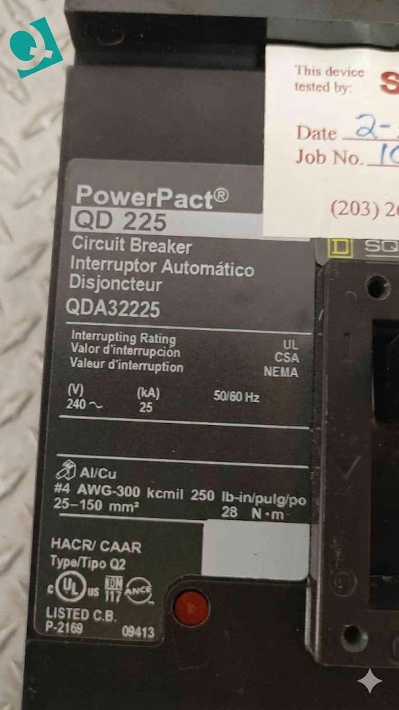 Square D Circuit Breaker QDA32225 225 Amp 3 Pole I-Line (108594)