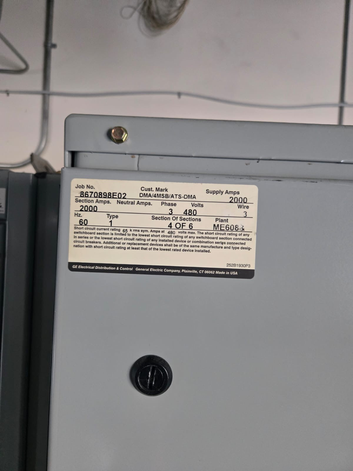 2000A 2500A GE Zenith ATS 480V 3Ph 3W Automatic Transfer Switch-92101