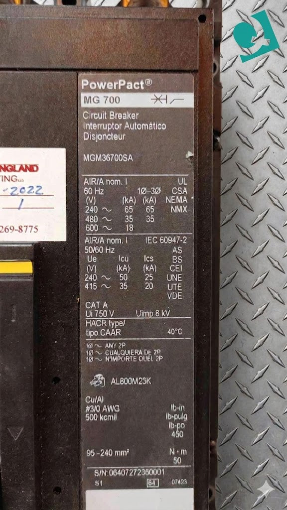 Square D PowerPact 3 Pole Circuit Breaker 700A MGM36700SA (108833)