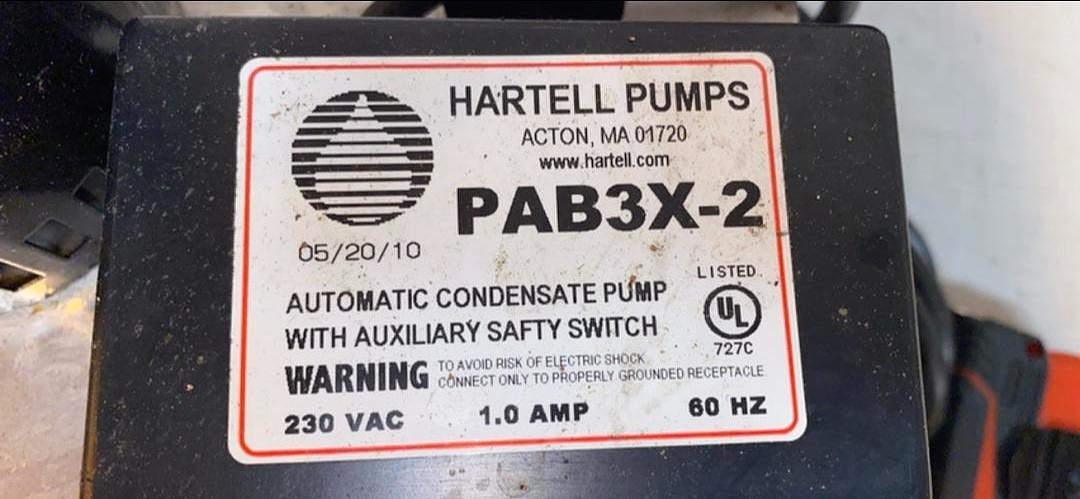 Hartell PAB3X-2 Condensate Pump(S6LLST4695)